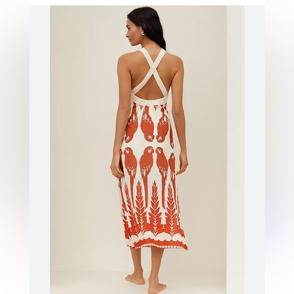 TOUCHE by Anthropologie halter midi dress Ivory & Parrots 🦜 - Picture 3 of 7